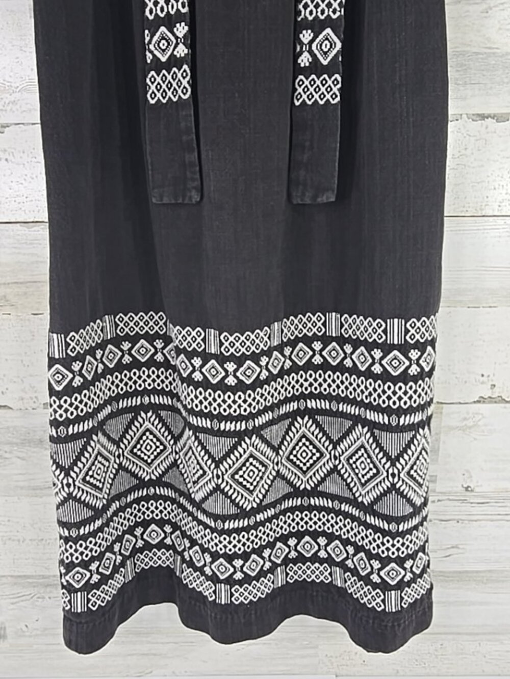 MAYA Guatemala Embroidered Black Cotton Dress Tunic SMALL Boho Folk Huipil Style - Picture 7 of 16